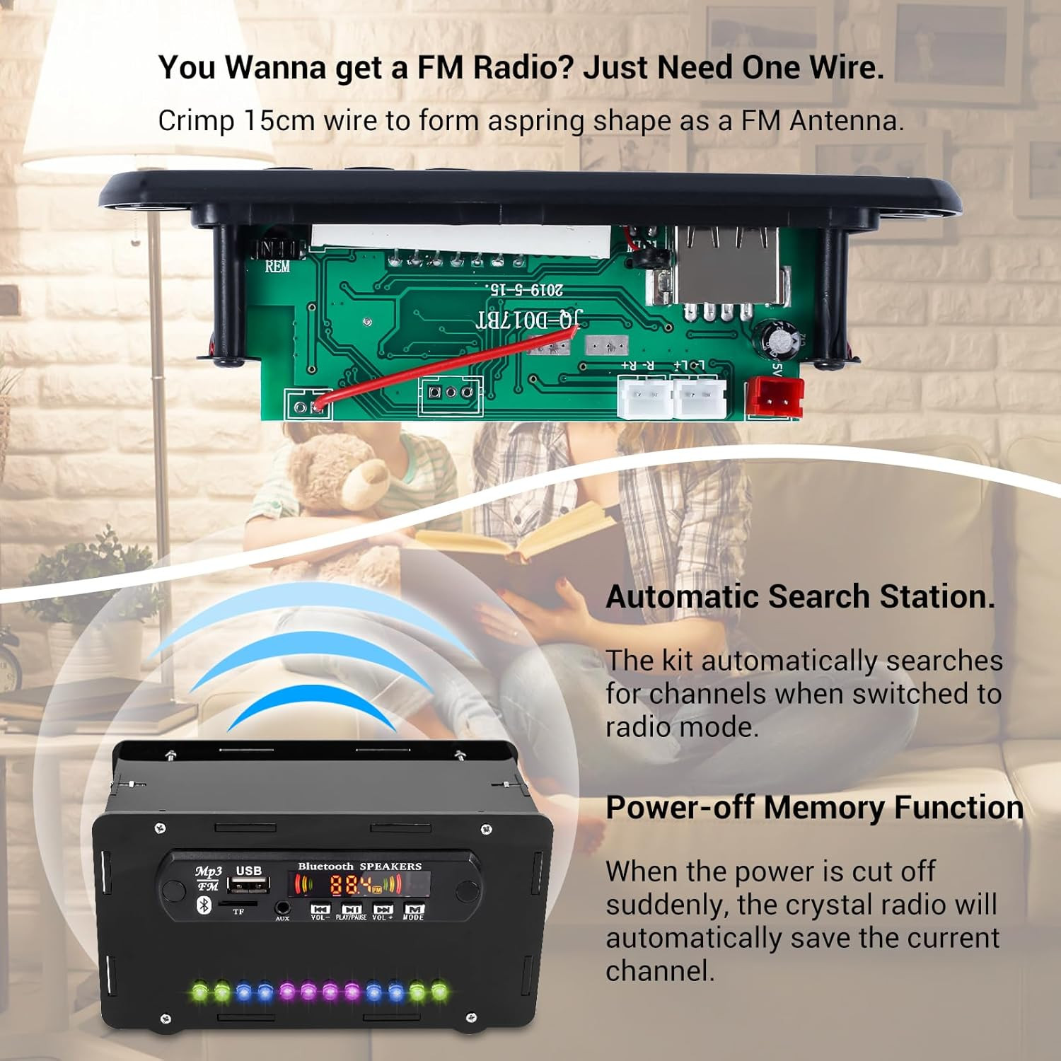 DIY Bluetooth-Compatible Speaker Kit, DIY FM Radio Soldering Practice Kit USB Ho
