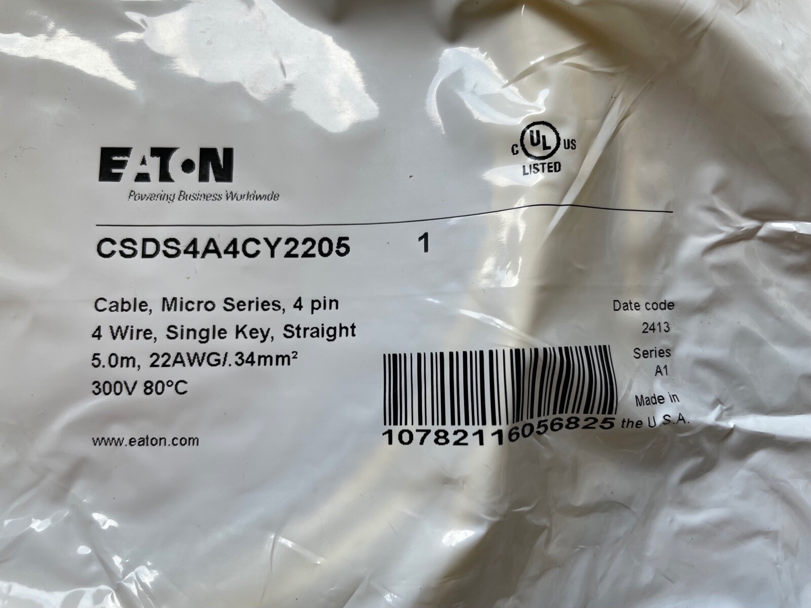 Eaton CSDS4A4CY2205 Cable Micro Series 4 Pin 4 Wire Single Key – FREE SHIPPING