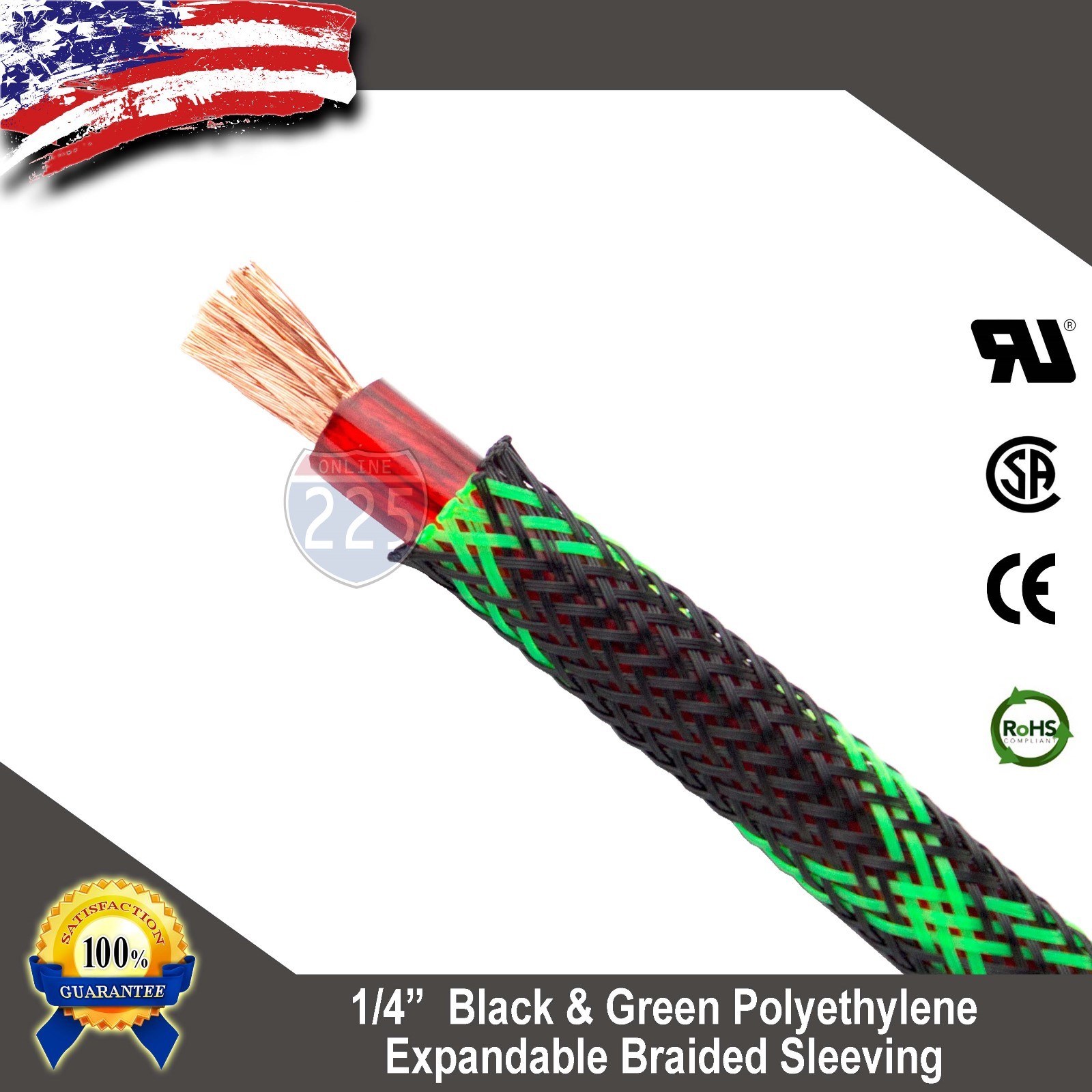 20 FT 1/4″ Black Green Expandable Wire Sleeving Sheathing Braided Loom Tubing US