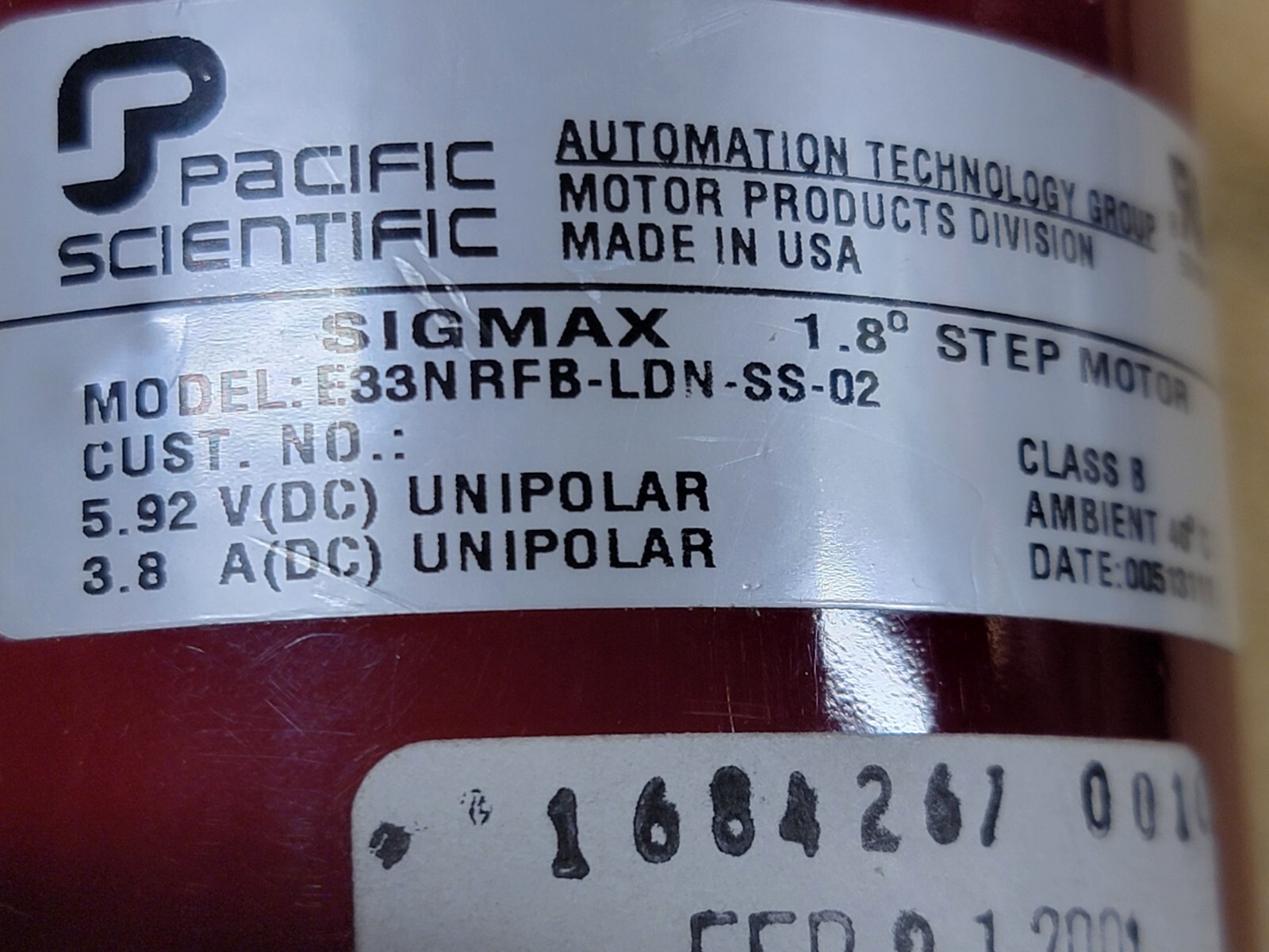 Pacific Scientific E33NRFB-LDN-SS-02, Stepper Motor Sigmax W/ RENCO 1675701-001