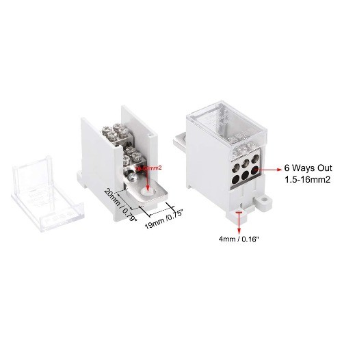 1 in 6 Out DIN Rail Terminal Block Distribution Block 690V 250A Max Input