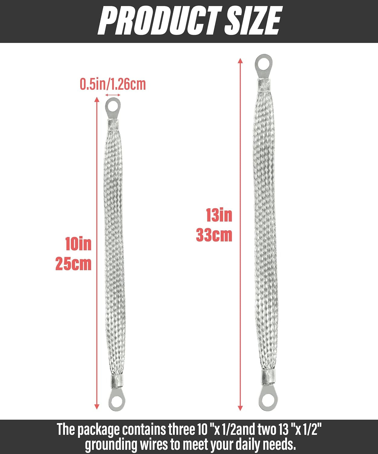 Automotive Ground Strap Kit – 3PCS 10″ & 2PCS 13″ Flat Braided Copper