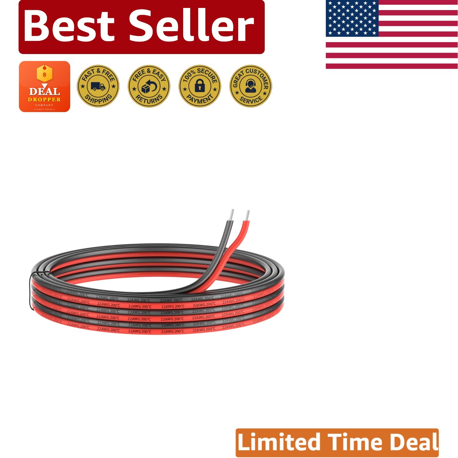 22 AWG Silicone Electrical Wire – 20ft Dual Core (Black 10ft, Red 10ft)