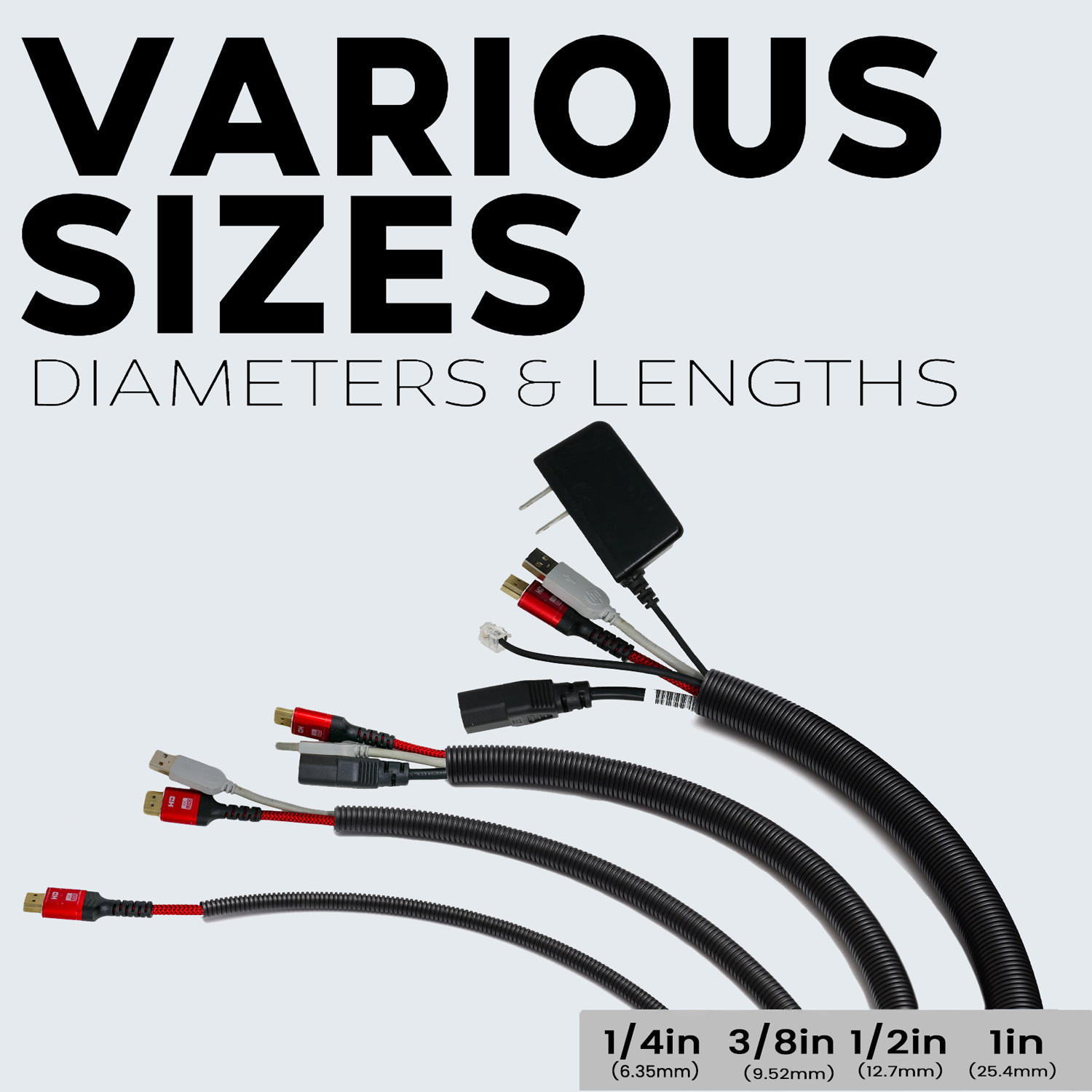 100 Ft 3/8″ Split Wire Loom Tubing – 100 Pcs 4″ Nylon Zip Ties Combo (Black)
