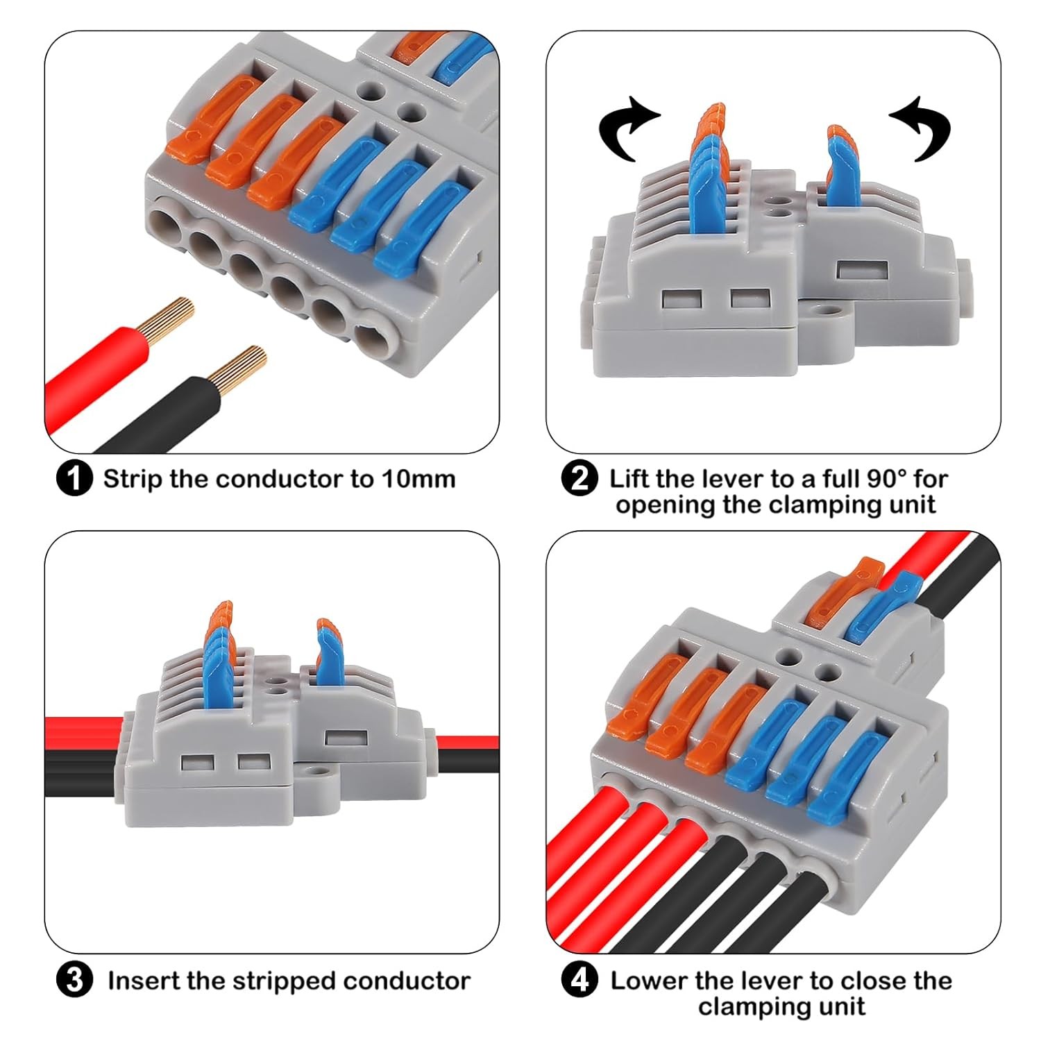 10 pcs Lever Wire Connectors (2 in 6 Out),Quick Wiring Cable 10Pcs 2 6 out