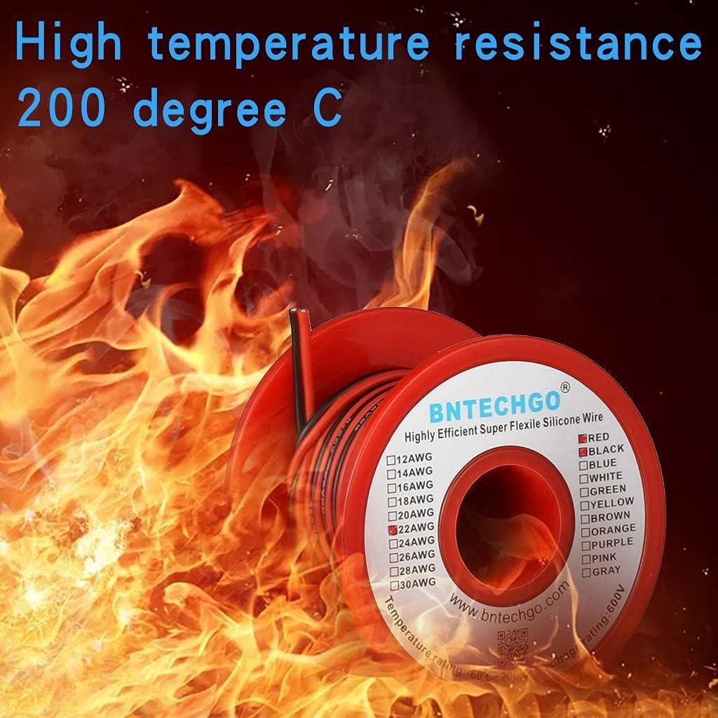 22 Gauge Flexible 2 Conductor Parallel Silicone Wire Spool Red Black High Resist