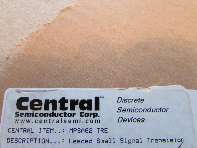 MPSA62 Central Semi Darlington PNP 20V 500mA 3-Pin TO-92 Rohs Pb Free, 25 pieces