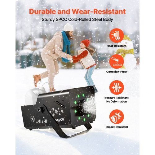 1500W Snow Machine with RGB DMX512 Signal Control, 9 LED Lights, Wireless Remot