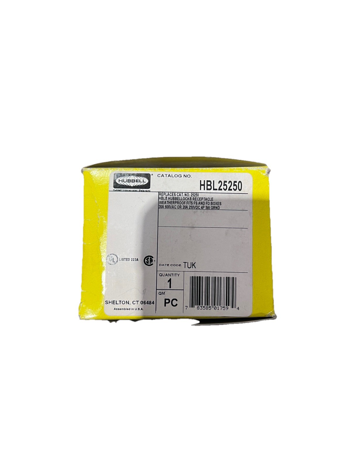 NEW HUBBELL HBL25250 Locking Receptacle 600VAC 30A 250VDC 20A, 3 Phase, 4P 5W