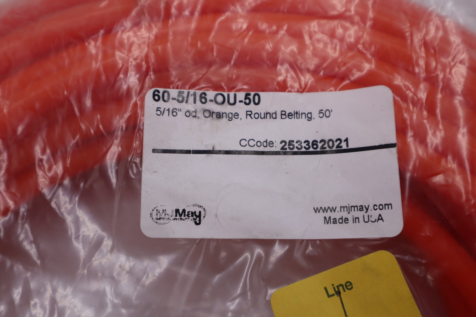 MJ MAY 60-5/16-OU-50 ORANGE ROUND BELTING 50′ STOCK #316-A