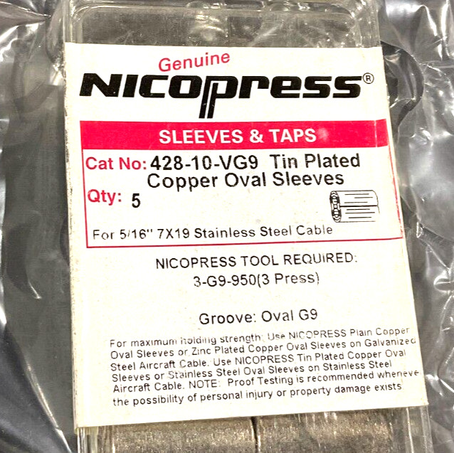 Nicopress Tin Plated Oval Sleeves – 5/16″ (5ea) – 428-10-VG9