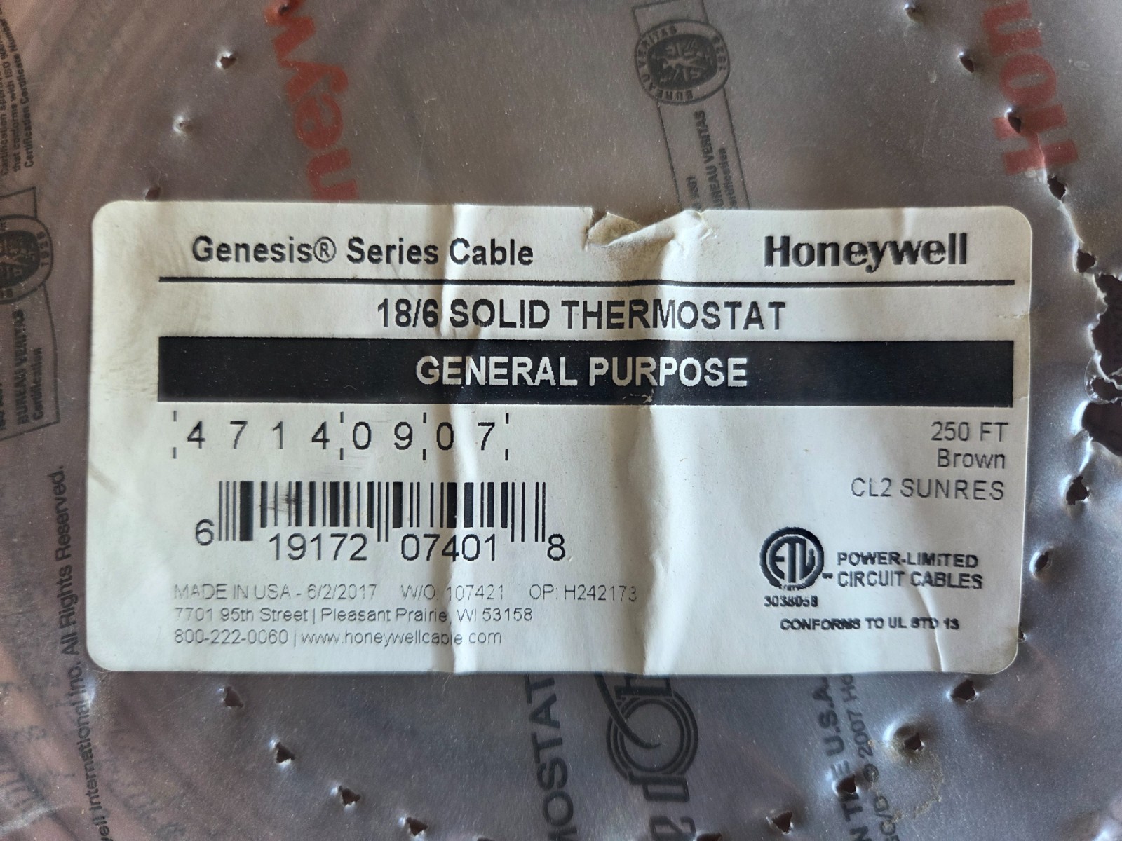 GENESIS 18/6 Solid CL2 Thermostat Cable 47140907 – 250FT