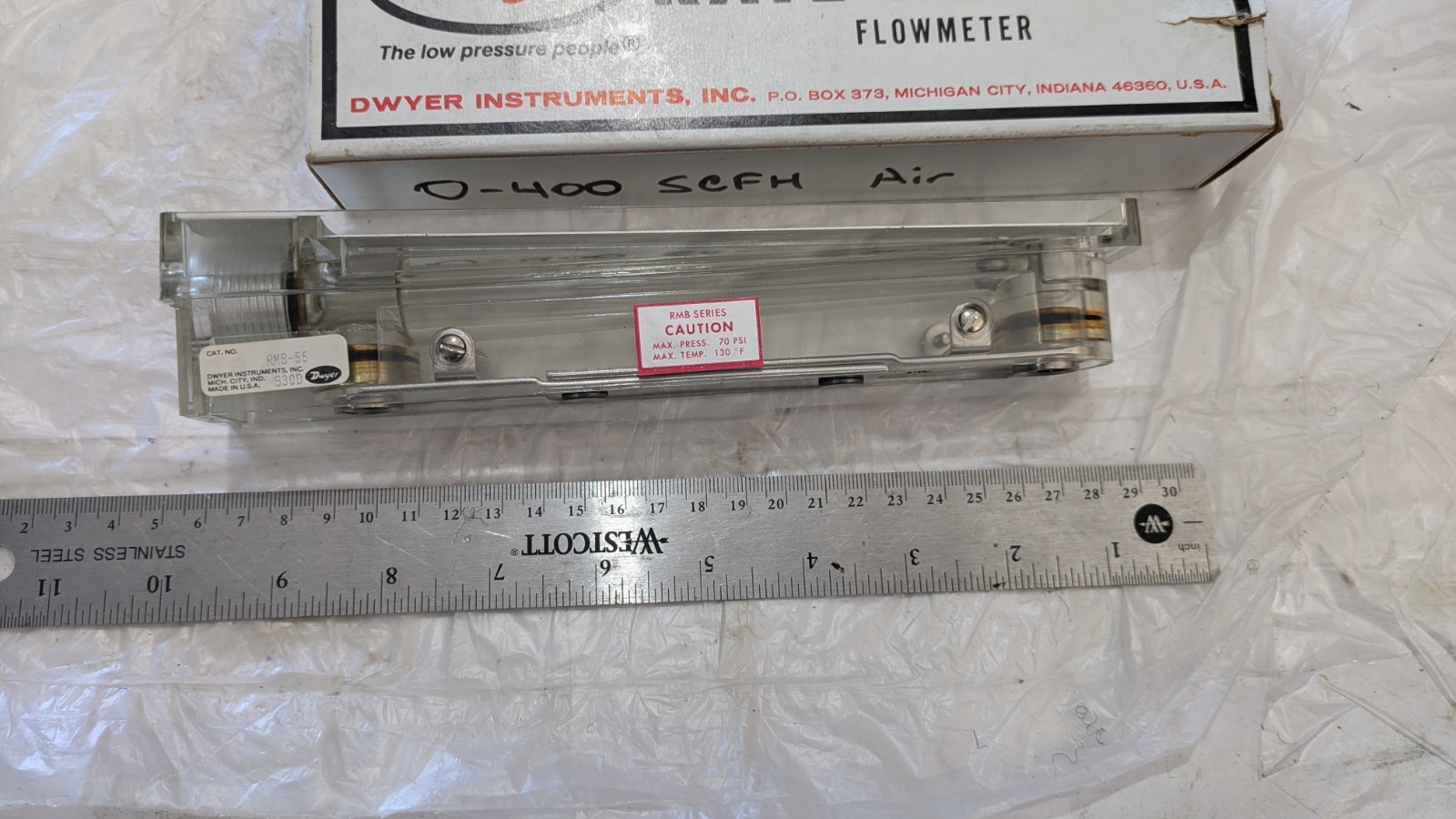 DWYER RATE MASTER FLOWMETER RMB-55 RMB SERIES 70PSI TEMP 130 F