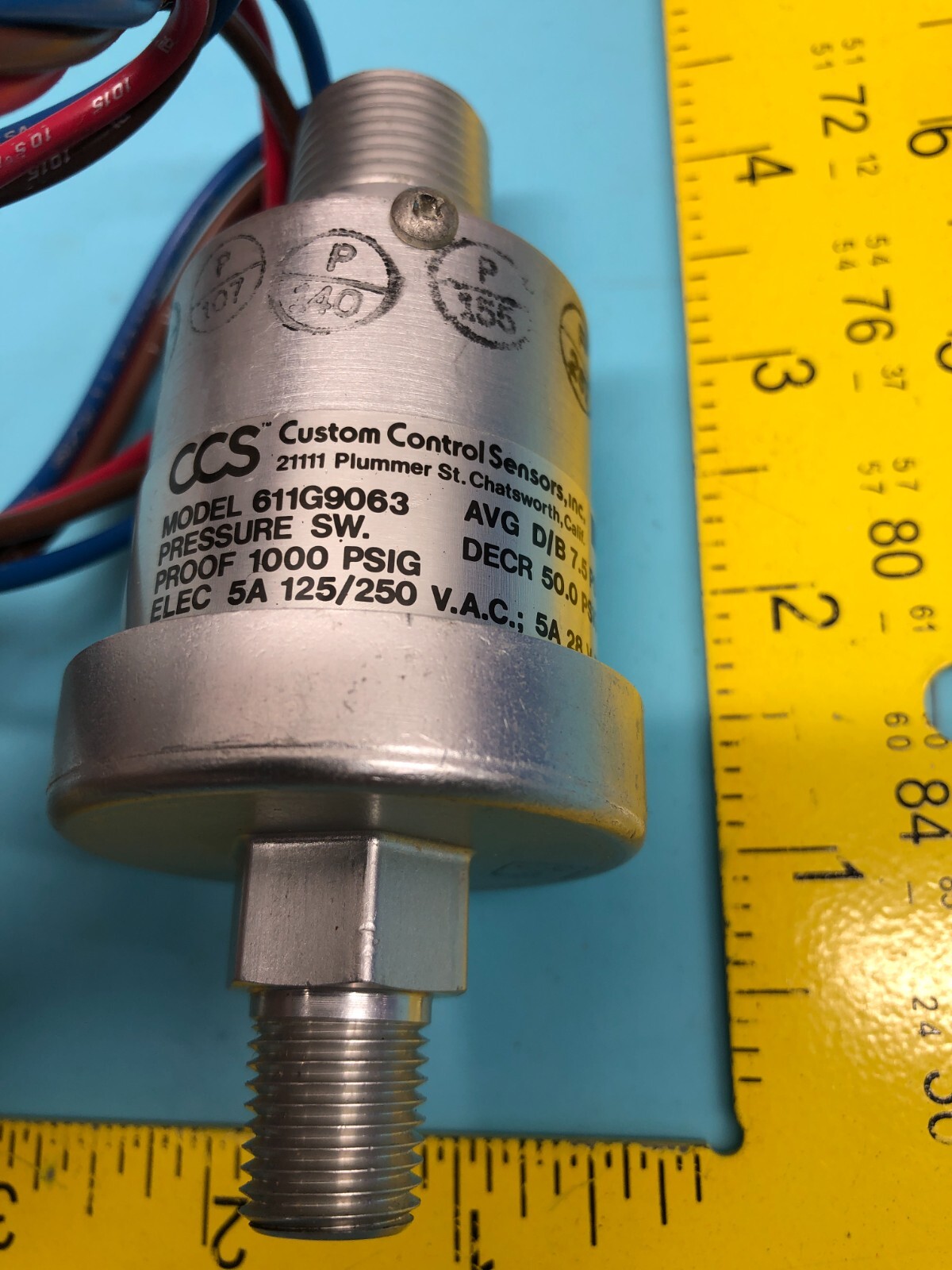 CUSTOM CONTROL 611G9063 SENSOR, PRESSURE SWITCH,1000PSIG, 179199
