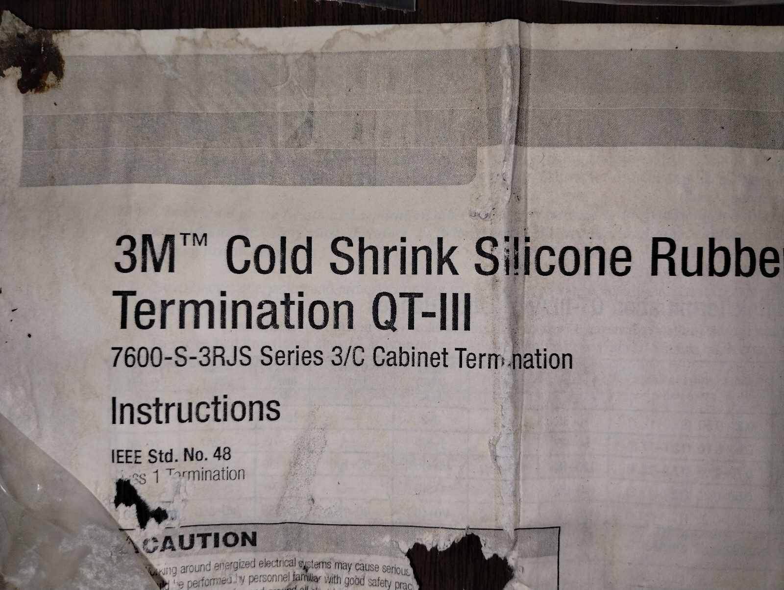 3M 7621-S-2-3-RJS-10GT Cold Shrink QT-III 5/8 KV #2/0 AWG Termination Kit 90 DAY