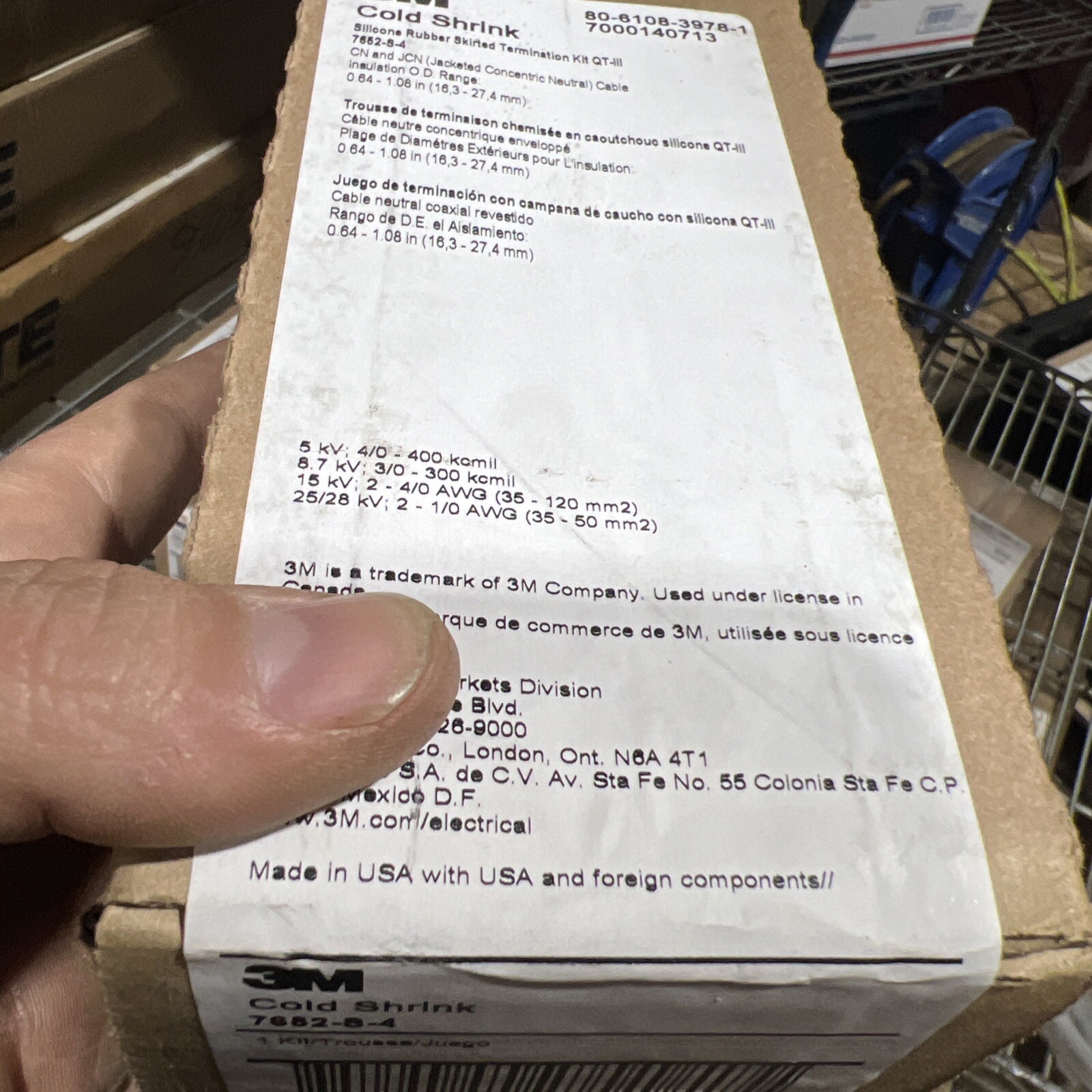 3M 7652-S-4 Cold Shrink QT-III Termination Kit. Nos Surplus. Used By Dates Vary