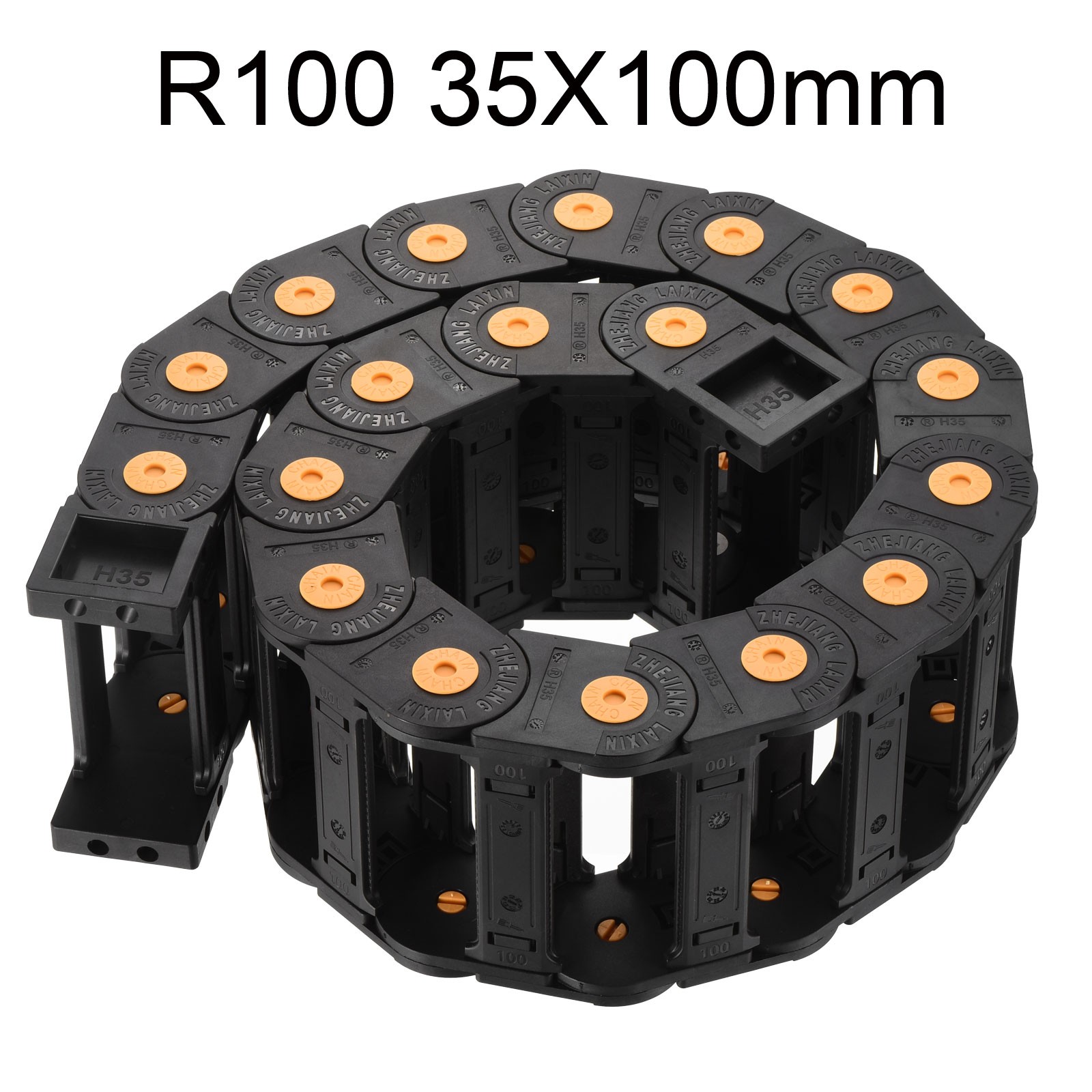 Drag Chain Cable Carrier Open Type End Connectors R100 35X100mm 1 Meter Plastic