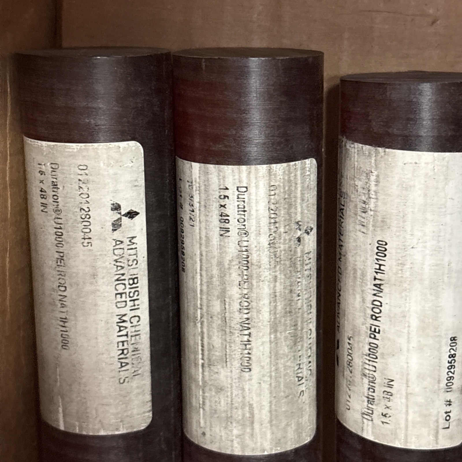 Mitsubishi Duratron U1000 PEI Ultem Rod 1.5″ Dia x 48″ Long – Lot of 3 (12ft Tot