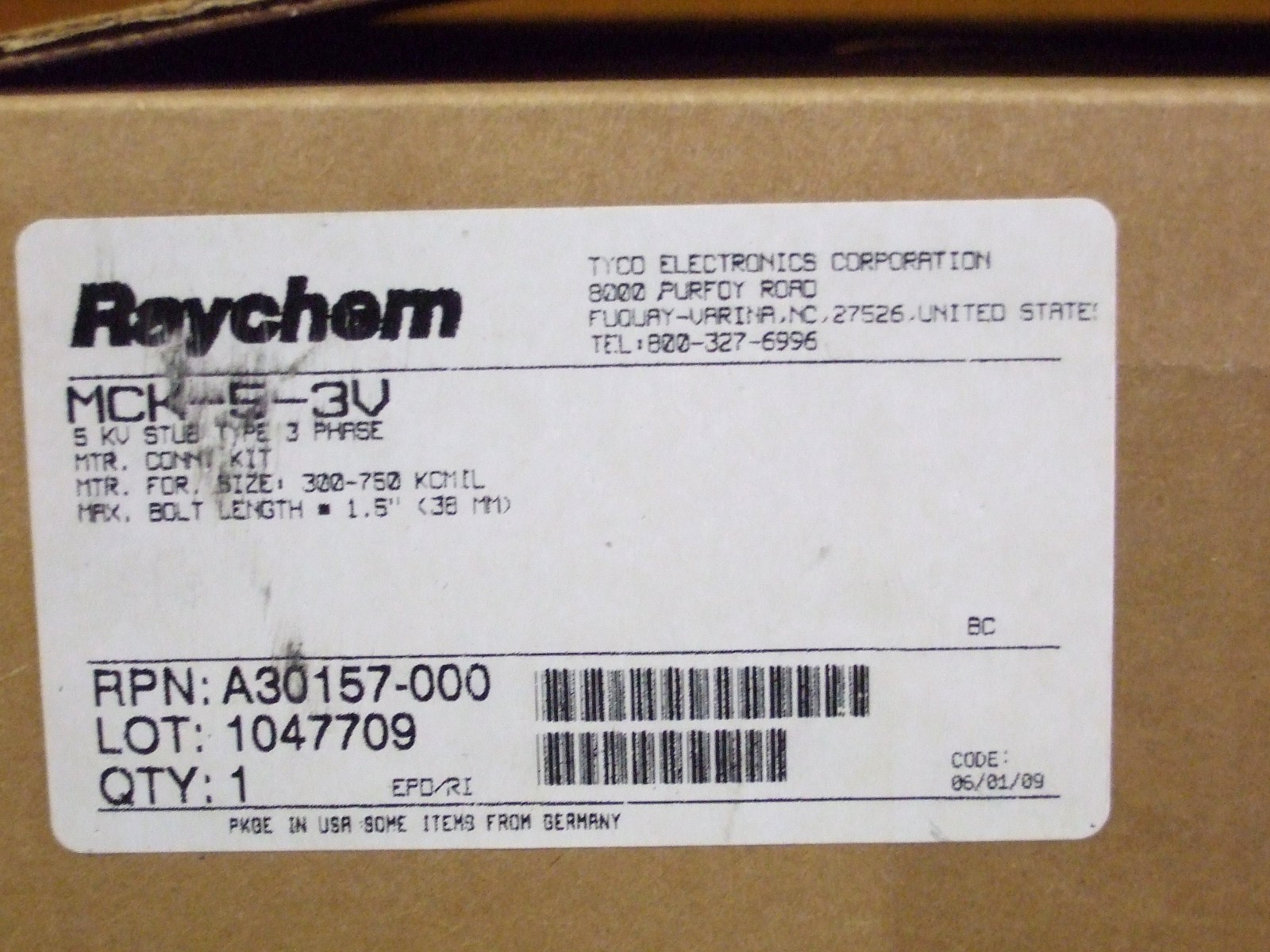 RAYCHEM TE-CONNECTIVITY MCK-5-3V 3-CONDUCTOR 5 KV MOTOR CONNECTION KIT
