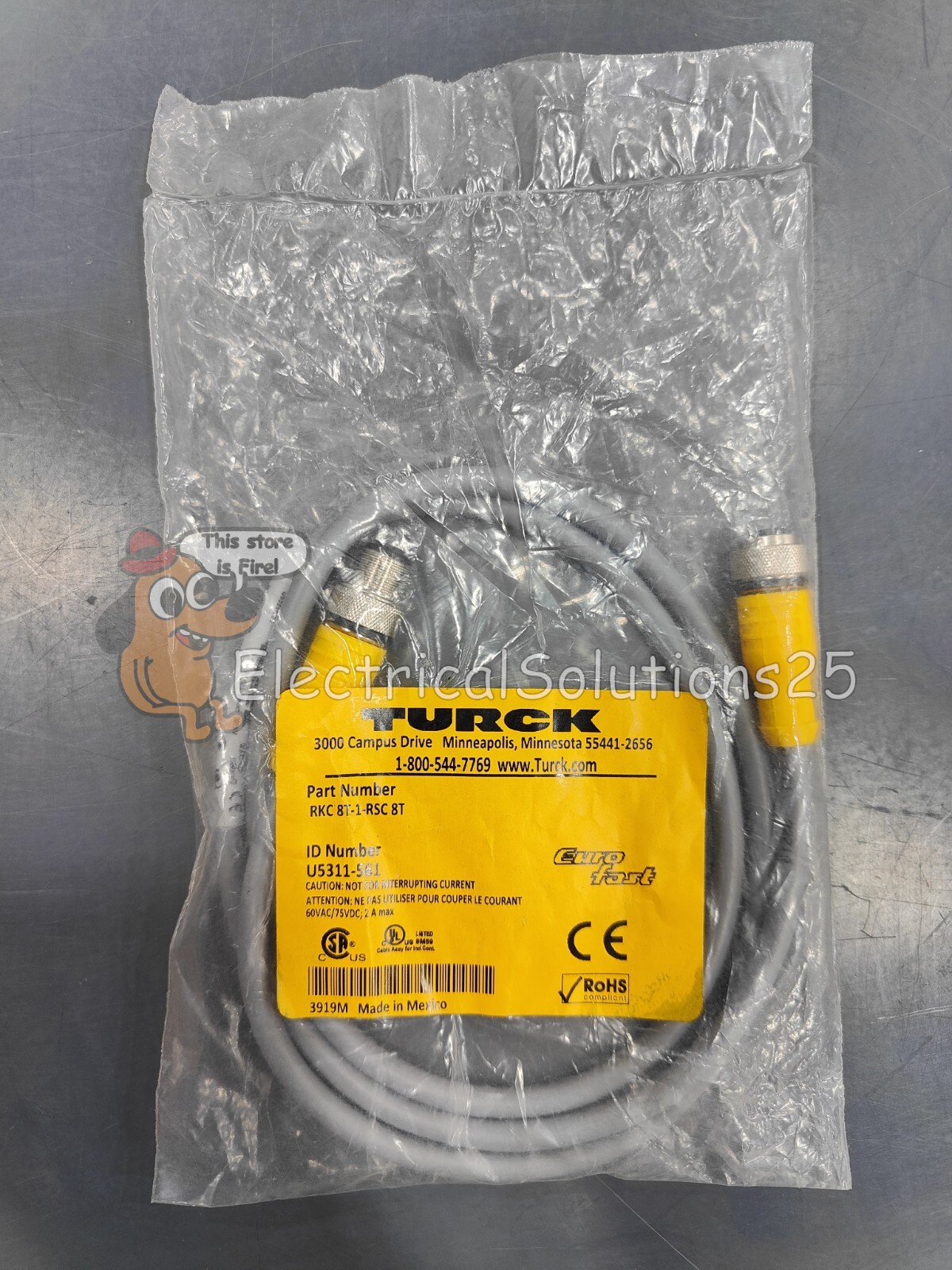 NEW TURCK RKC8T-1-RSC8T EUROFAST DOUBLE ENDED CORDSET U5311-561 – FREE SHIPPING