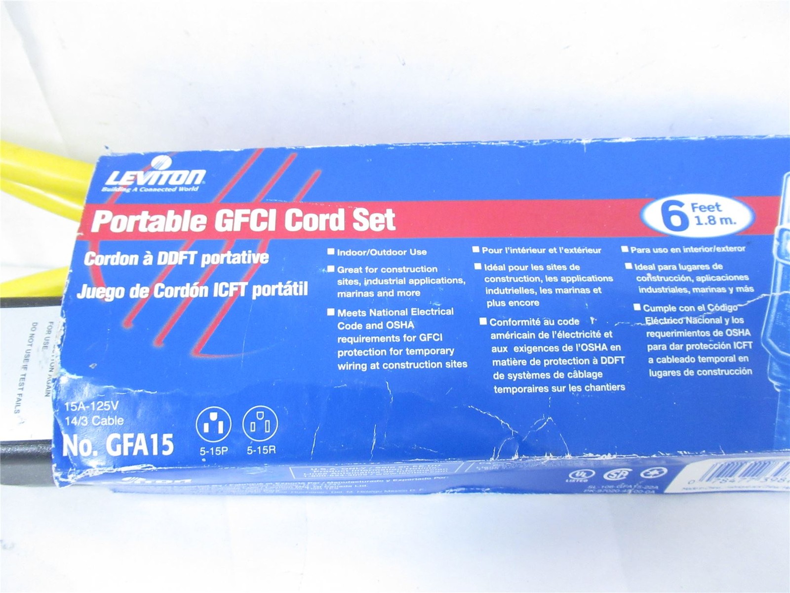 245178 New-No Box; Leviton GFA15-6C GFCI Cord Indoor/Outdoor 6′ 15A 120V