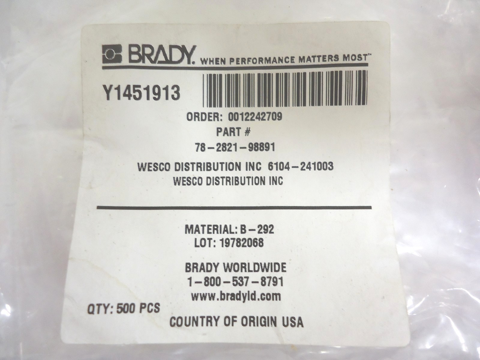 Brady Vinyl Self-Laminating Solid Numbers Wire Markers #11 5 Rolls (Lot of 2500)