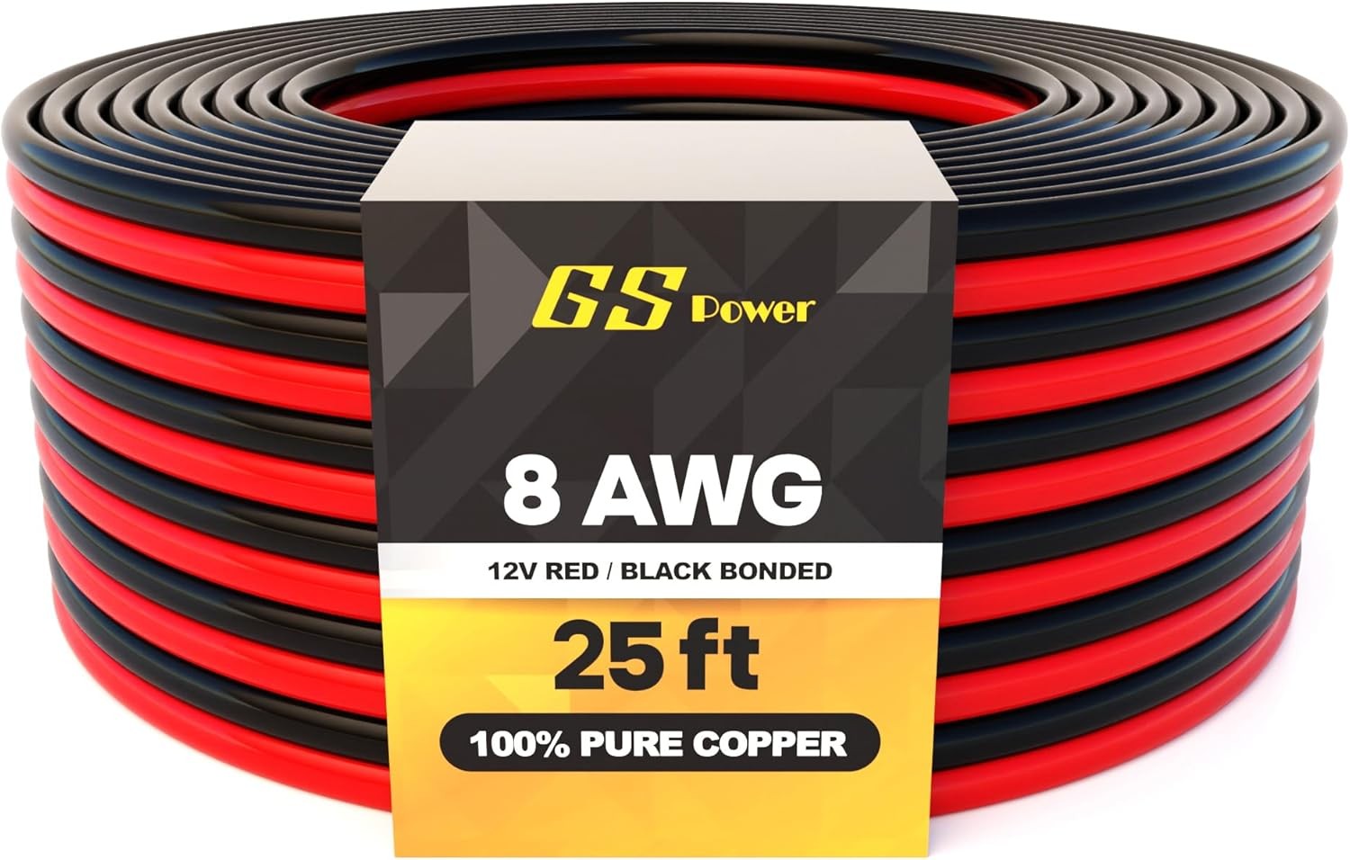 GS Power 100% Pure Copper 8 AWG (American Wire Gauge) OFC 25 ft, Black, Red