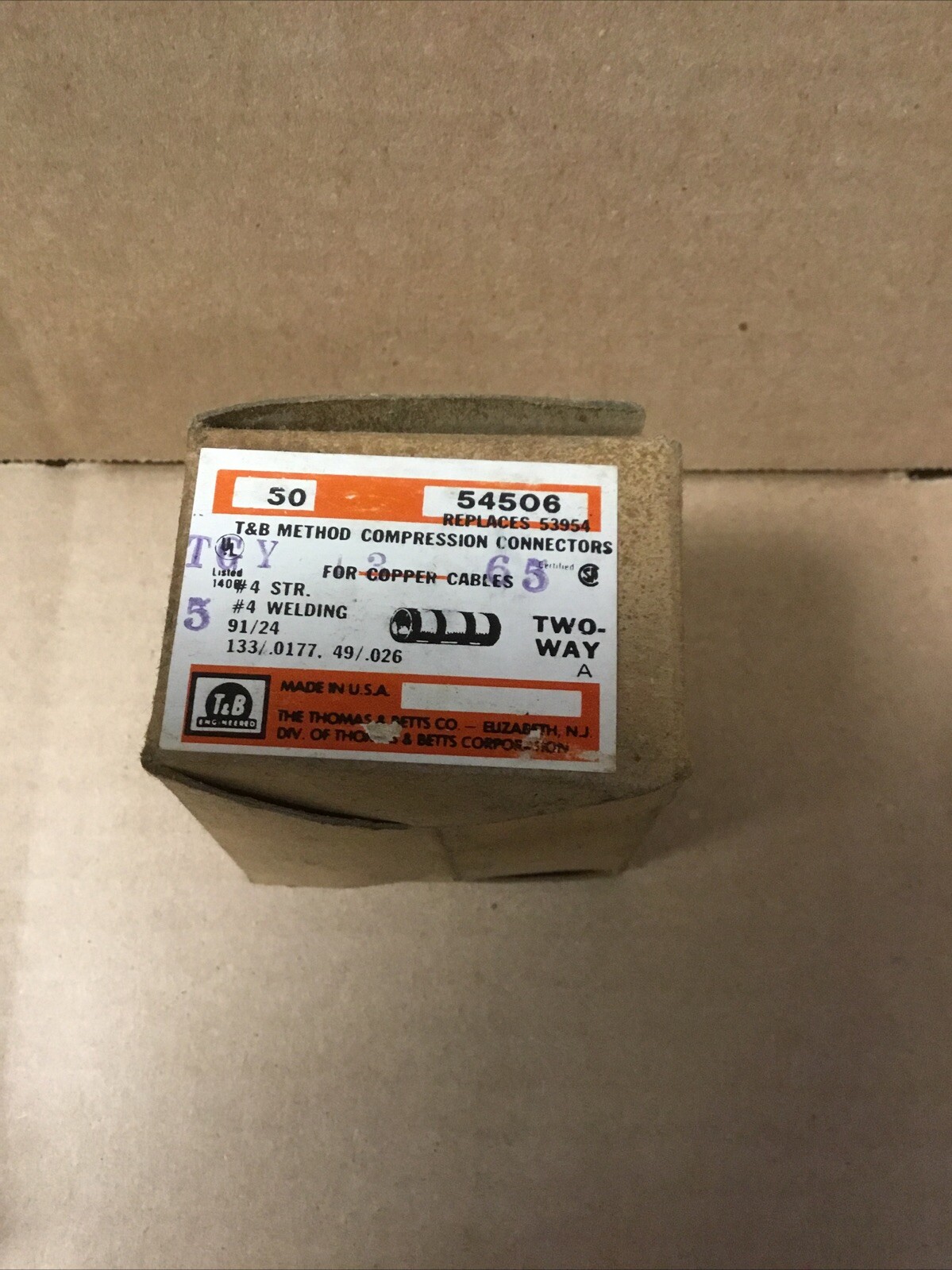THOMAS & BETTS TWO WAY CONNECTOR SPLICE 54506 GREY DIE 29 4 AWG LOT OF 10 NEW
