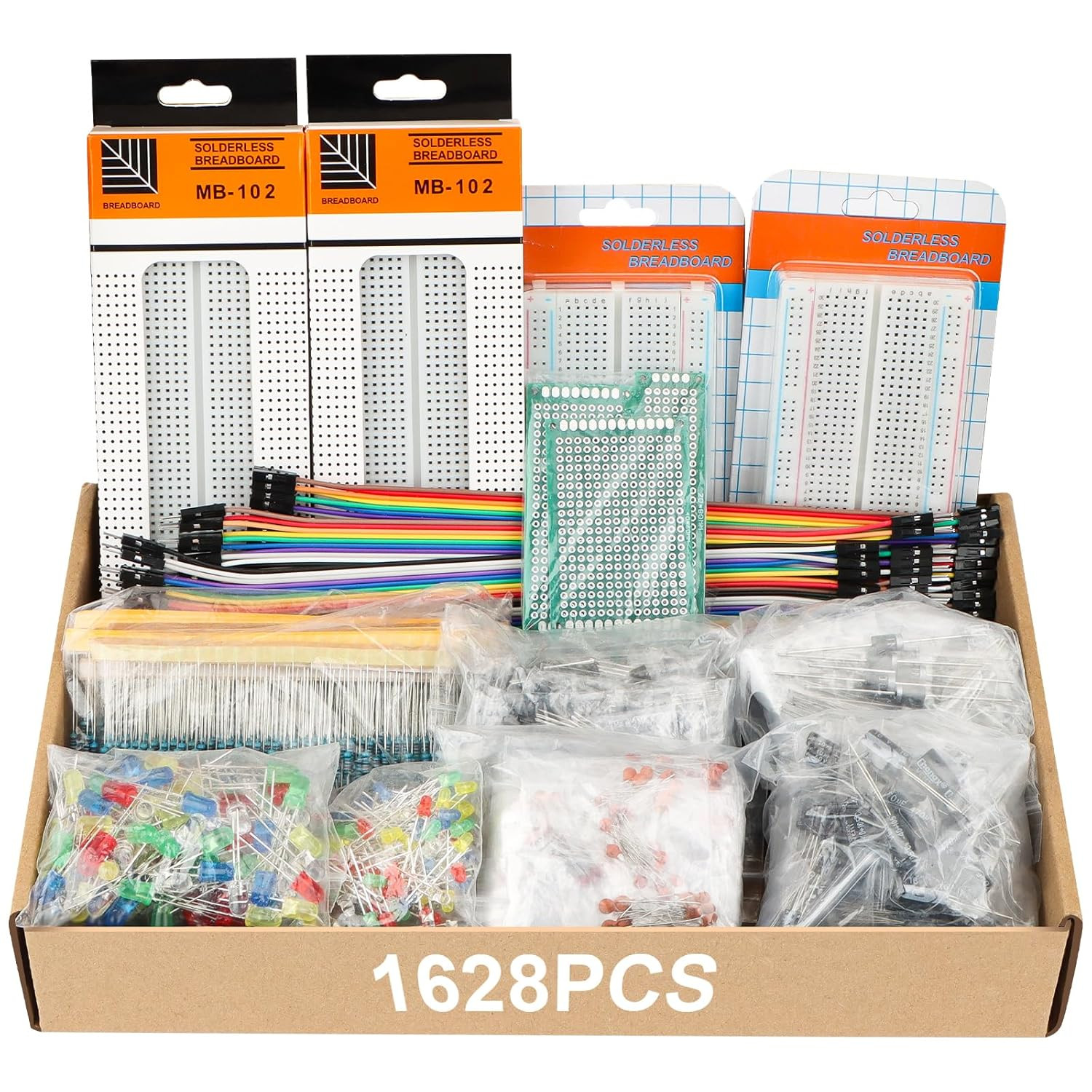 Electronic Component Kit, 1628 Pcs DIY Electronics Kit with LED Diodes, Diodes,