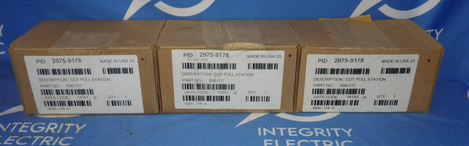 Lot of 3 NIB Simplex 690-317 2975-9178 CDT Red Fire Alarm Pull Station Box + …