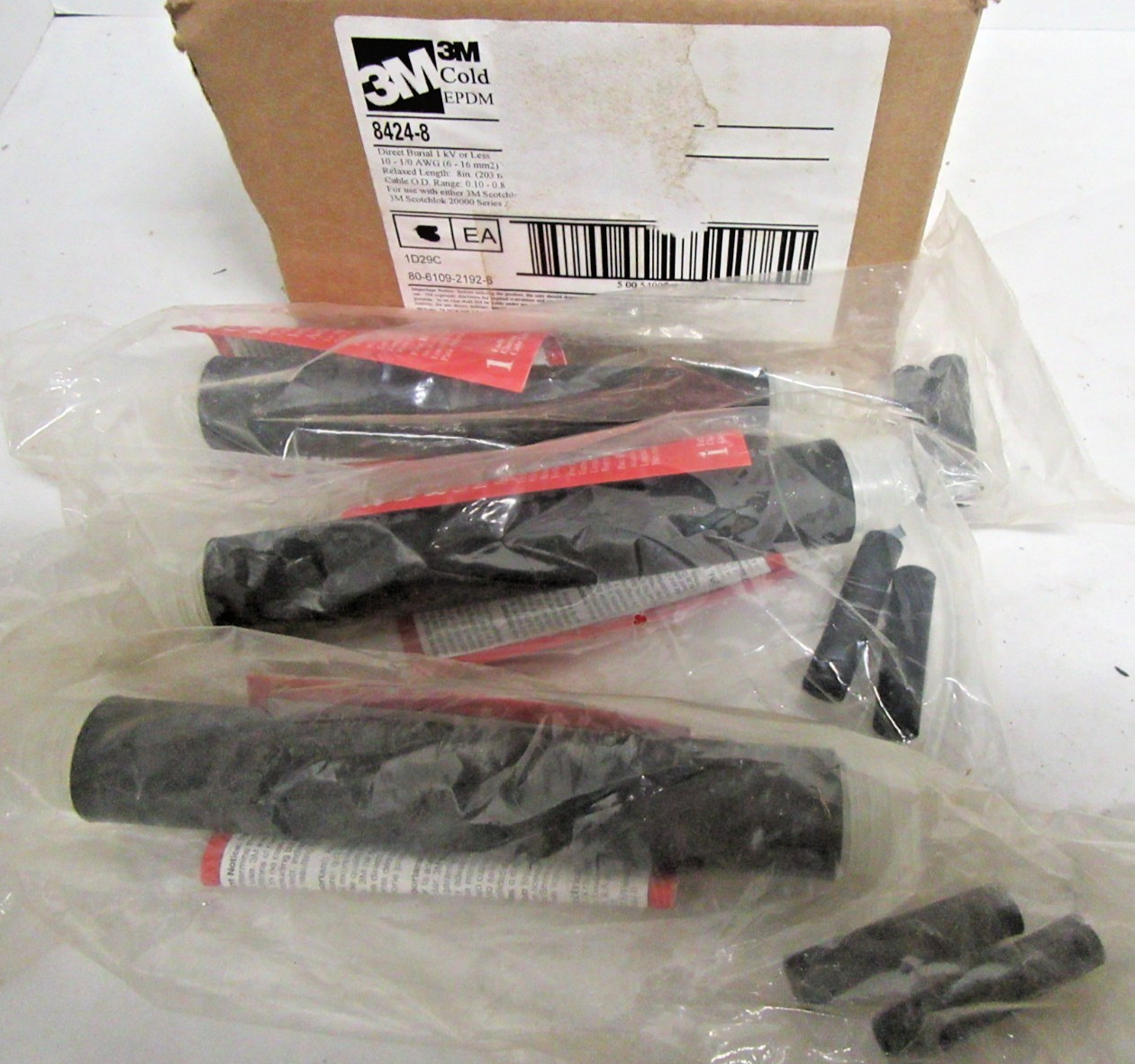 (3 Pack) 3M 8424-8, 10 to 1/0 AWG 8″ Tube Black Cold Shrink Connector Insulator