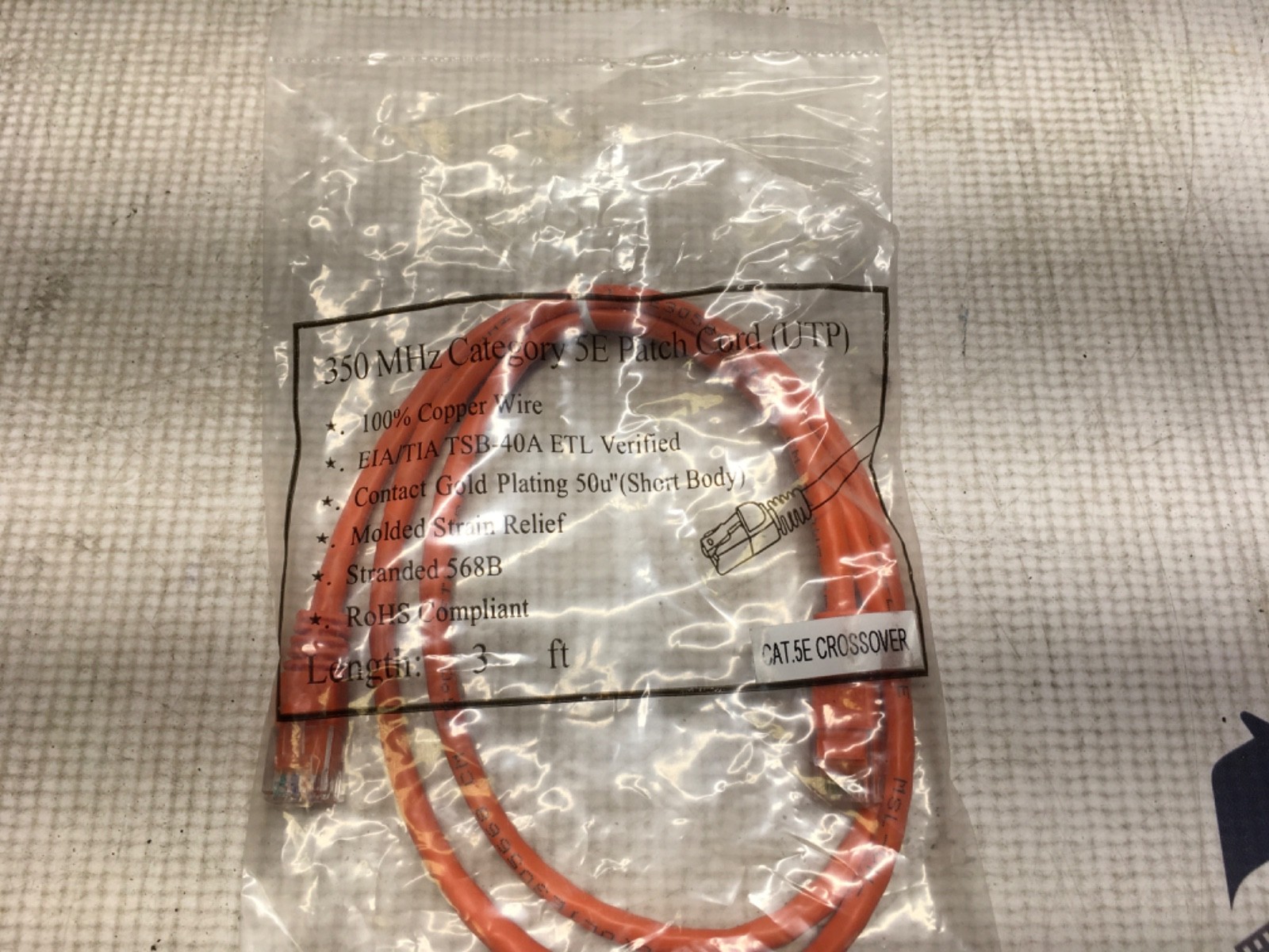 CAT 5 patch cord, 3ft, CAT.5E Crossover, NOS, KP-1172