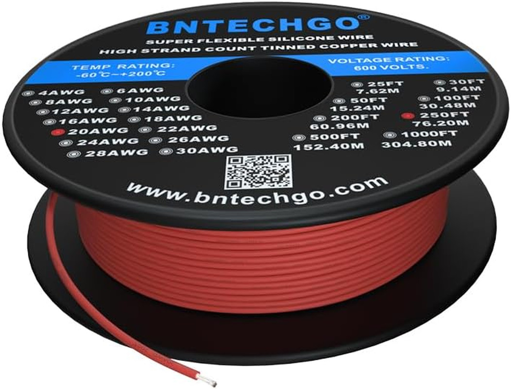20 Gauge Silicone Wire Spool 250 ft Red Flexible 20 AWG Stranded Tinned Copper W