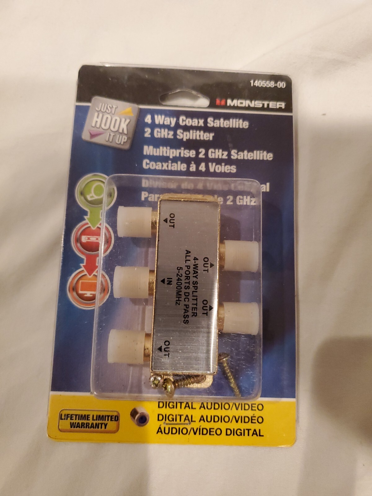 Monster 140558-00 4 Way Satellite Splitter, 2 Ghz, Gold