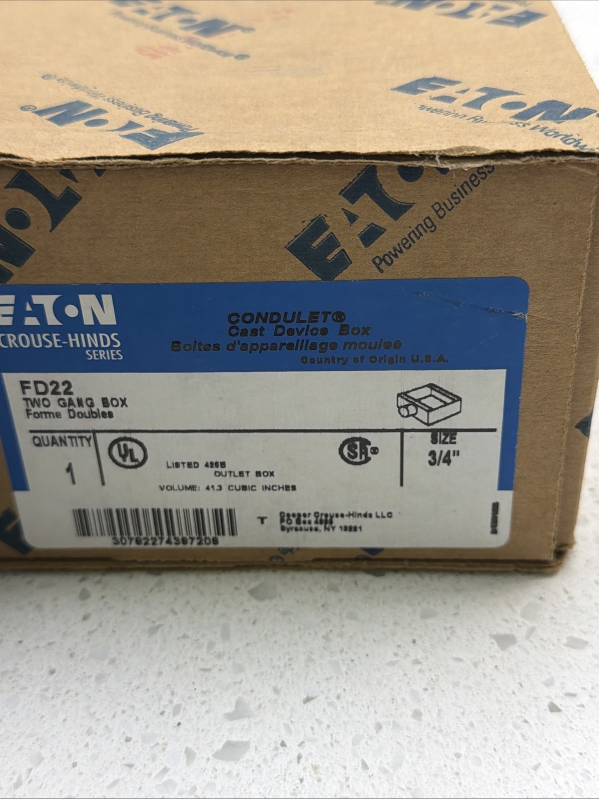 NIB – Crouse Hinds – FD22 – Two-Gang, 3/4″ Device Box Made Of Feraloy Iron Alloy