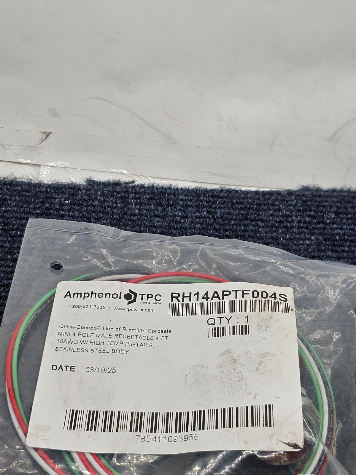 Amphenol TPC RH14APTF004S: Quick-Connex MINI 4 Pole Male Receptacle 4 FT 16 AWG