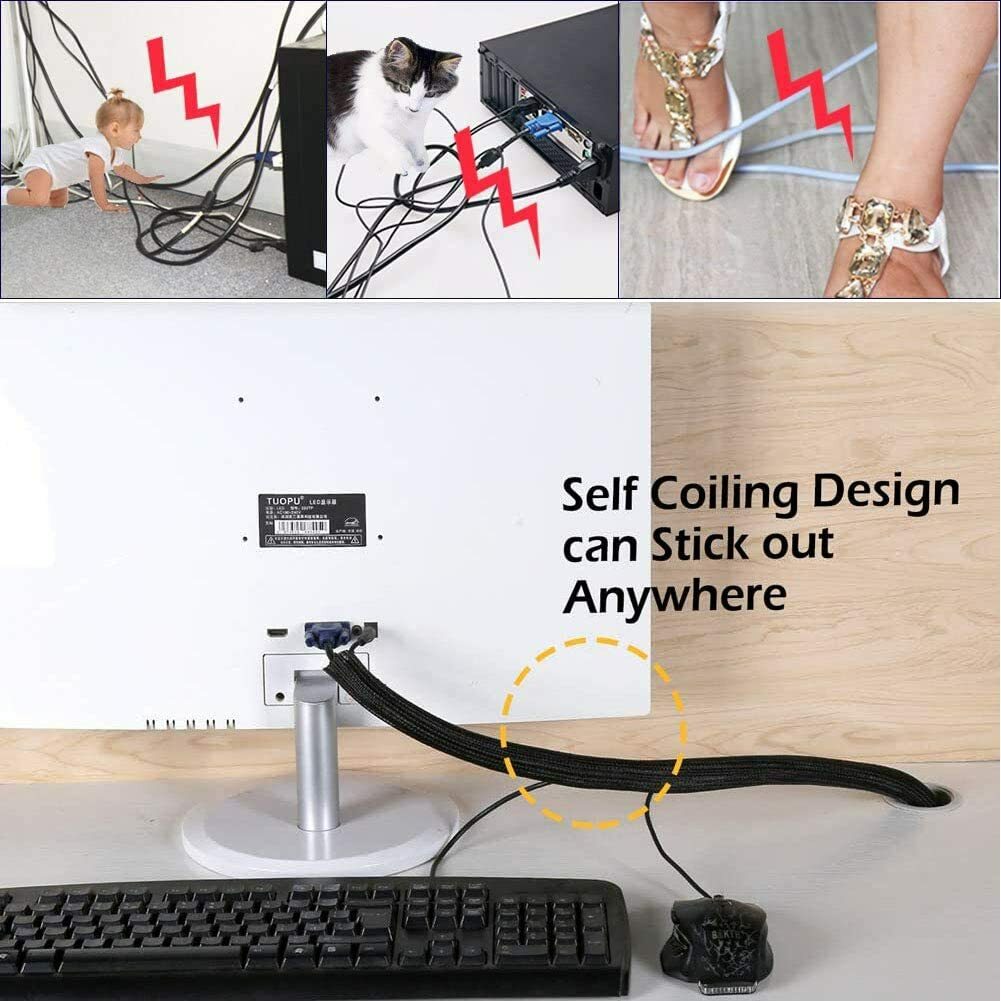 Wire Split Braided Cable Black Sleeving Loom Tubing Sheathing Cord Organizer Lot