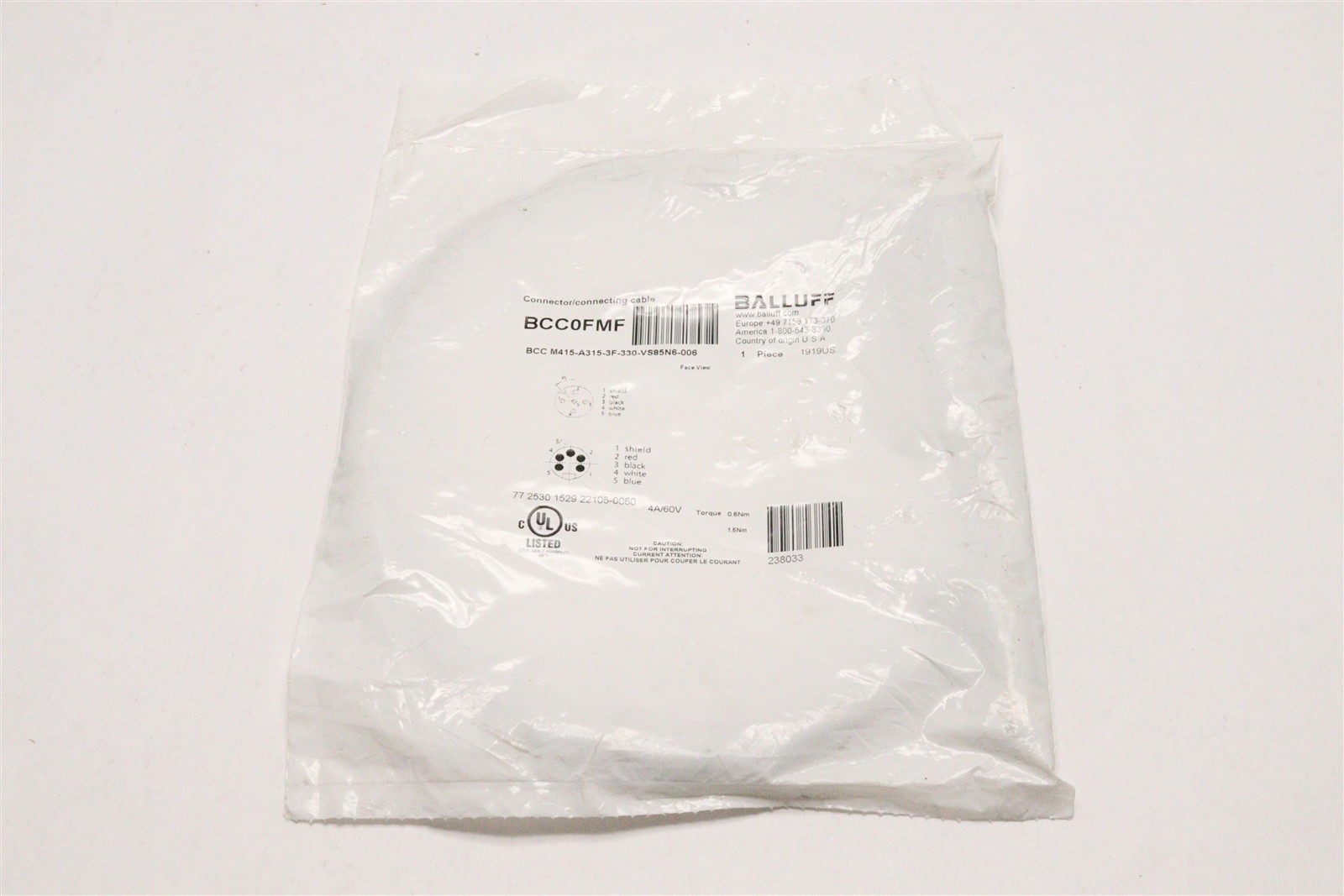 BALLUFF CONNECTING CABLE BCC0FMF BCC M415-A315-3F-330-VS85N6-006