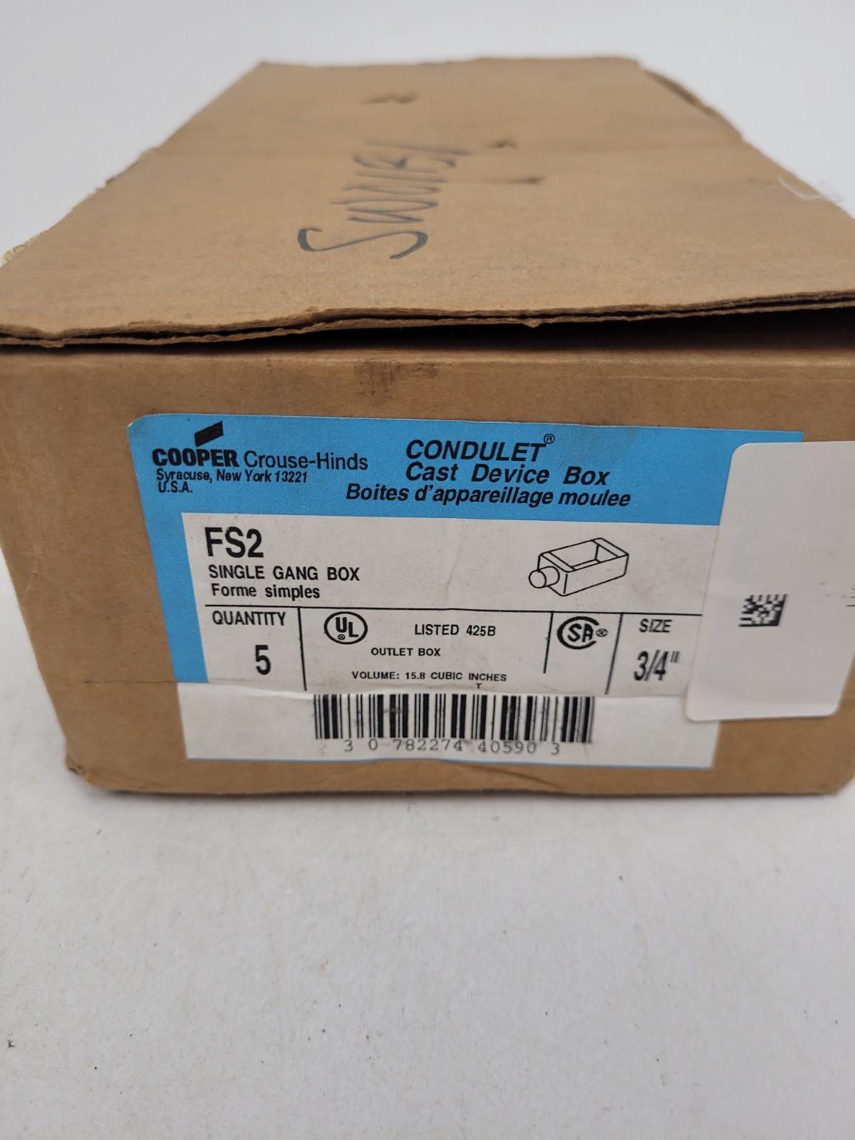 Lot of 5 – FS2 Crouse-Hinds Single Gang Box Conduit Outlet 3/4″- Next Day Option