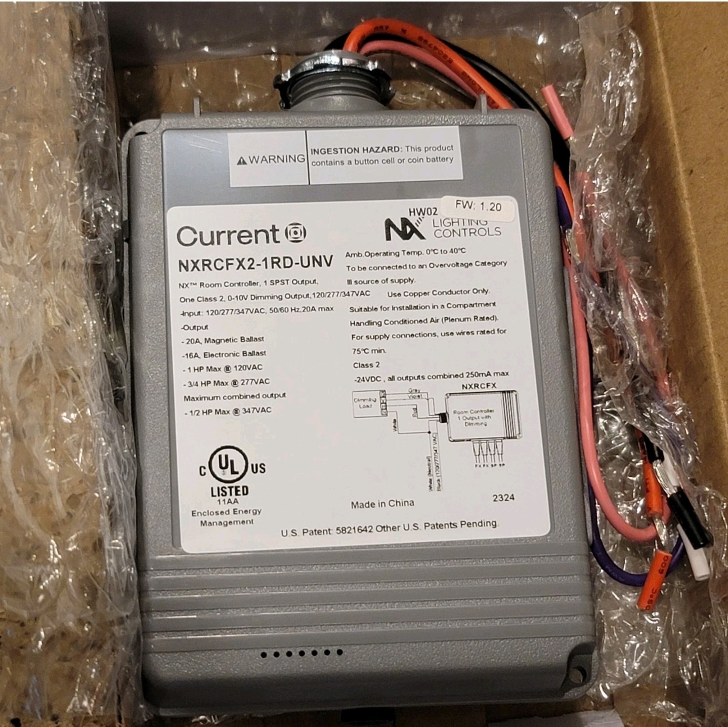 NX Lighting HUBBELL NXRCFX2-1RD-UNV Room Controller, FX Bus Compatible, 1 SPST