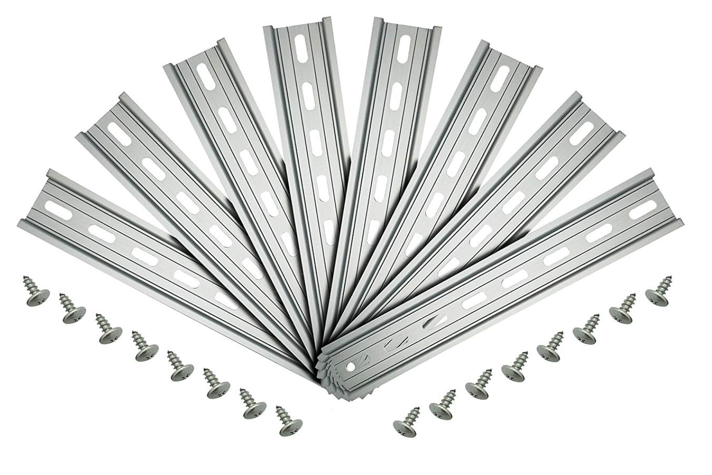 Slotted Aluminum DIN Rail, 35mm x 8”, Silver – 8 Pieces with 16 #10 S.S Screws