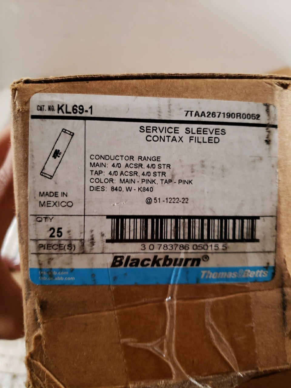 24pc Thomas&Betts Blackburn KL69-1 Service Sleeves Contax Filled 7TAA267190R0052