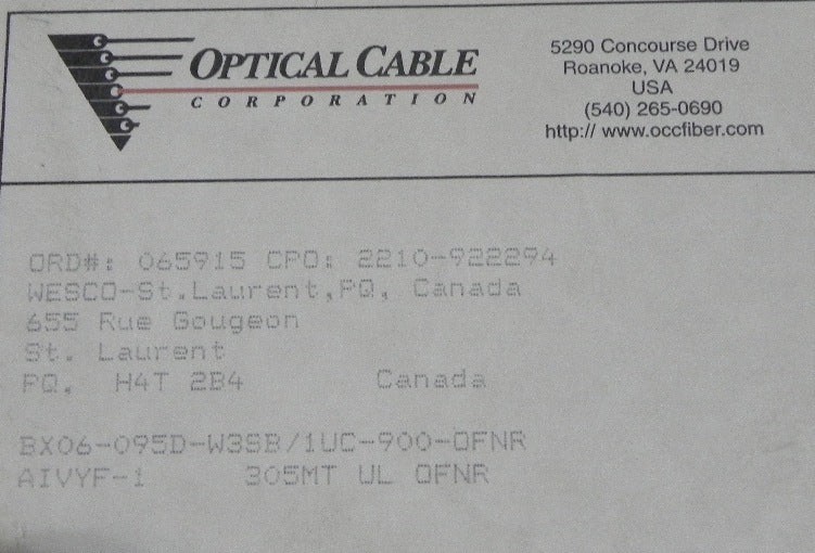 Optical Cable Corp. Indoor/Outdoor 6-Strands Fiber Optic 62.5 OFNR 25Ft