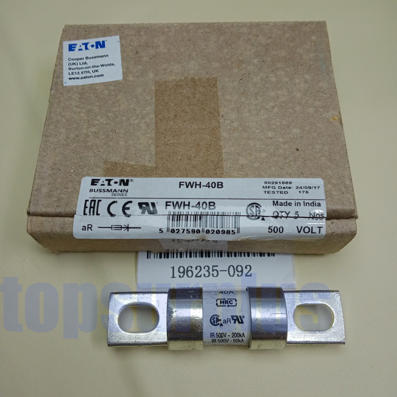 (1 PCS) FWH-40B Bussmann Fuse 500 VOLT 40A