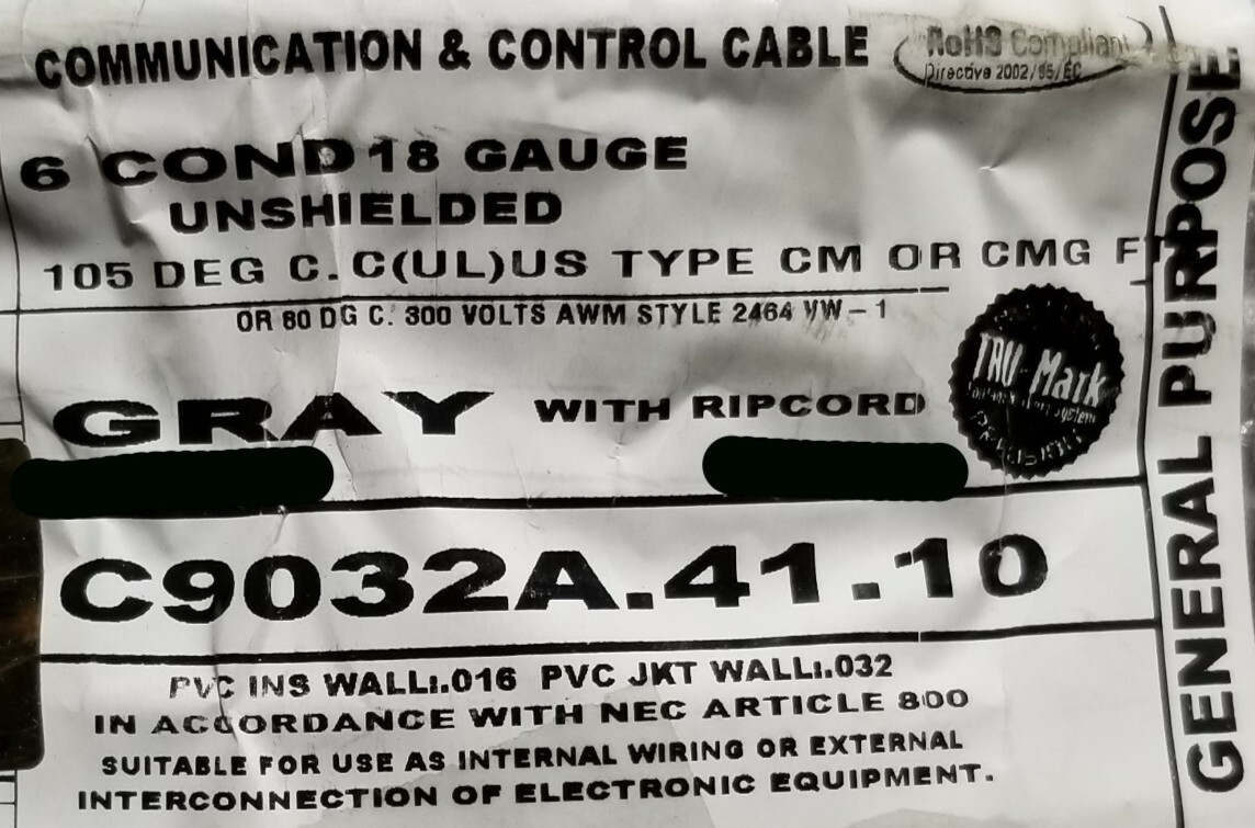 Carol C9032A 18/6C eXzel Premium High Endurance Control/Communication Cable/25ft