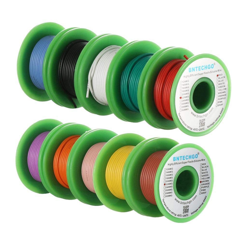 BNTECHGO 22 Gauge Silicone Wire Kit 10 Color Each 25 Ft Flexible 22 AWG Stranded