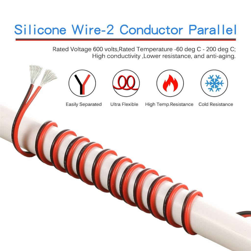 14 Gauge 2 Conductor Parallel Silicone Wire Red Black 10ft Cable | Flexible 14 A