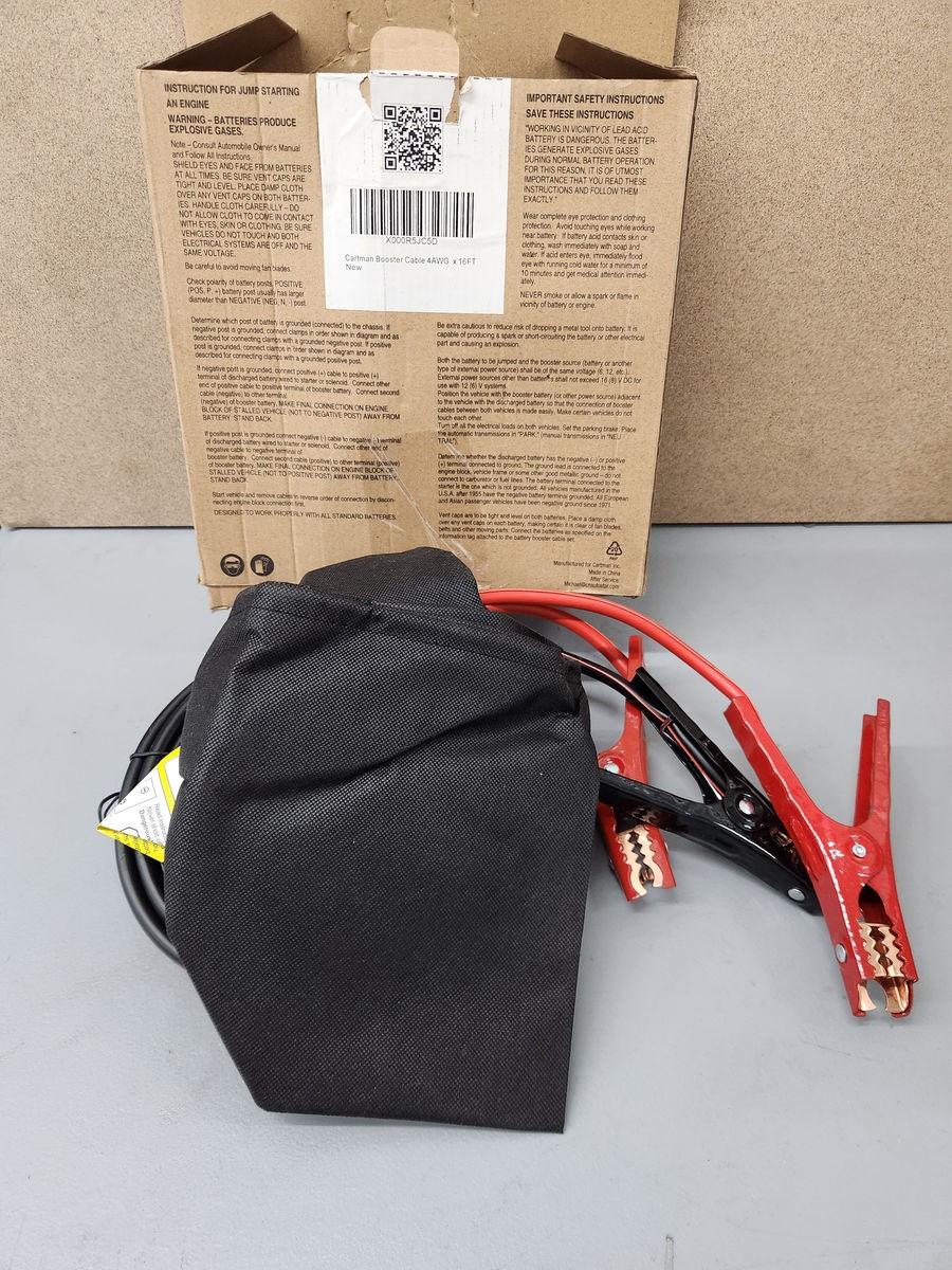 CARTMAN 4 Gauge 16 Feet Jumper Cables 300AMP Heavy Duty Booster Cable in Carry