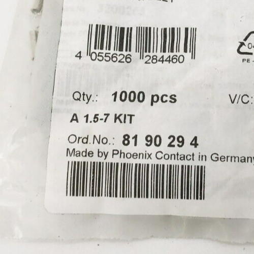 Lot of 1000 Phoenix Contact 3200263 Ferrule DIN Connectors 16AWG Silver