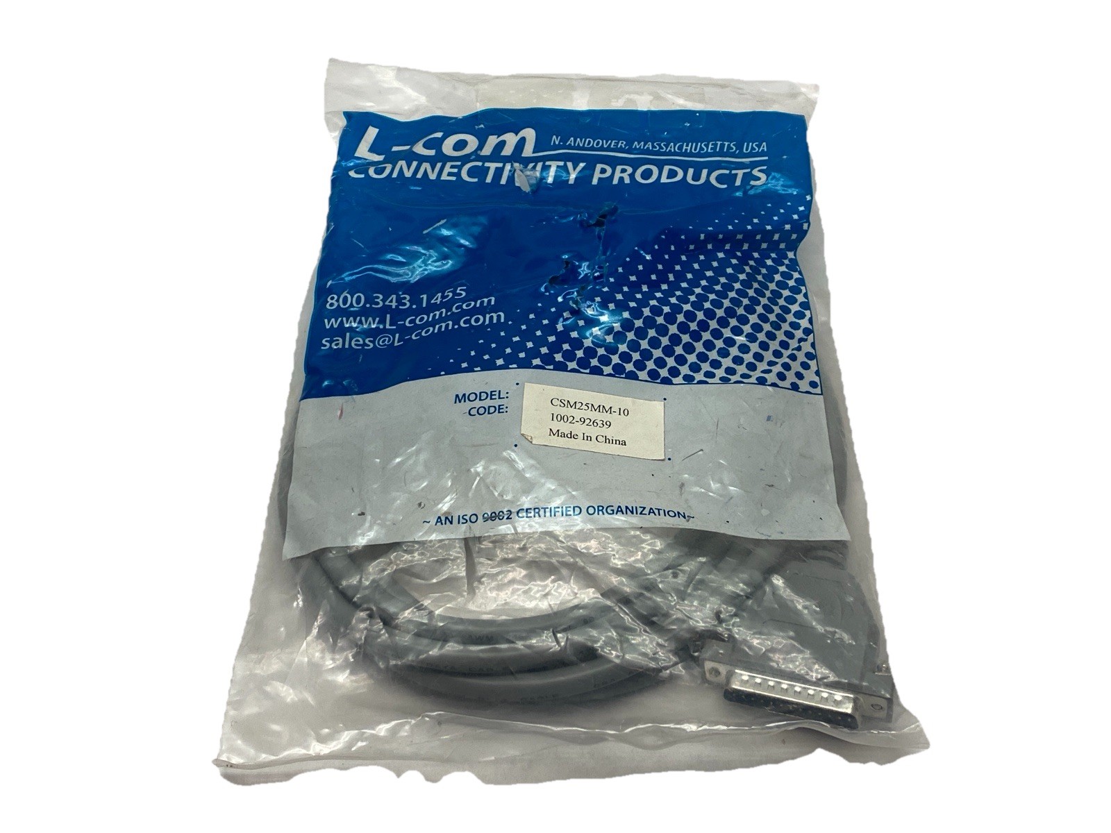 L-Com CSM25MM-10 Economy Molded D-Sub Cable, DB25 Male / Male, 10.0 ft